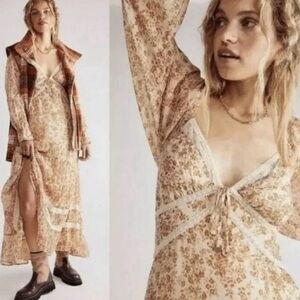 Free People Calloway Boho Western Maxi Dress Cream Floral Size XL